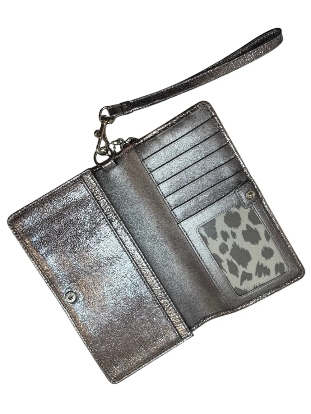 Coach Poppy Metallic Silver Leather Wristlet Clutch - Picture 3 of 5